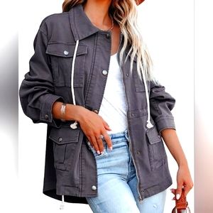 SO Button Flap, Zipper, Drawstring Jacket Casual Long Sleeve Fall & Winter M